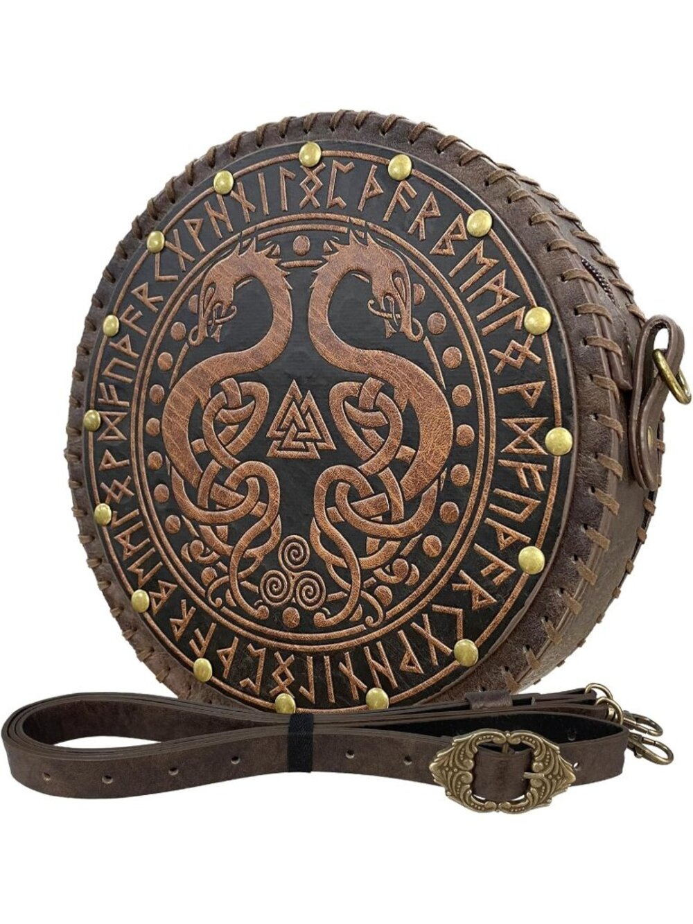 🎃Brown a Viking Embossed Crossbody Bag, Nordic Faux Leather Belt Satchel Bag